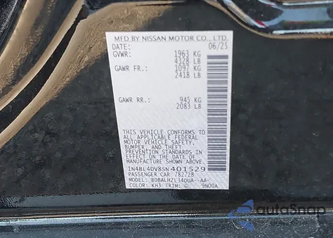 2025 Nissan Altima Sv Fwd from USA, damaged, VIN 1N4BL4DV8SN401529